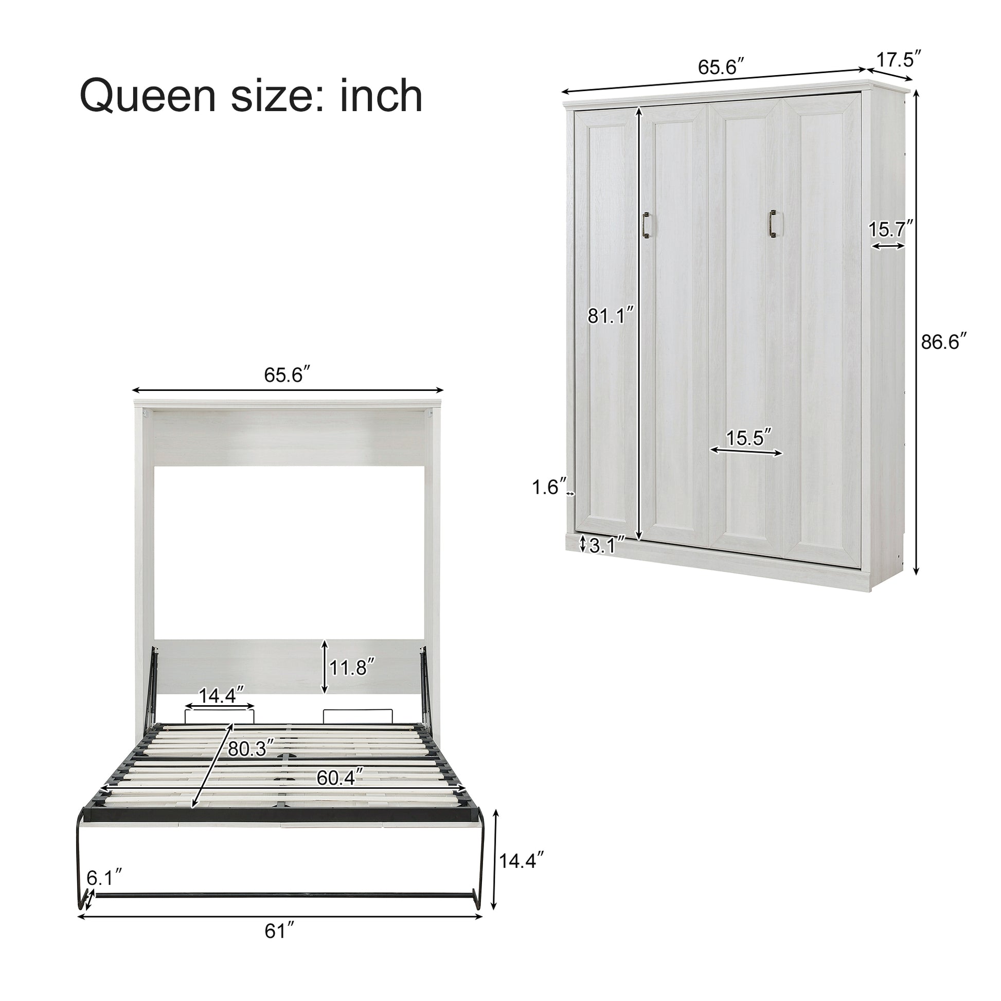 Queen Size Half Self Close And Open Murphy Bed Cabinet Space Saving Bed Perfect For Guest Room, For Bed Room, Guest Room, Home Office, Rustic White Box Spring Not Required Queen Rustic White Wood White Pine Murphy Pine