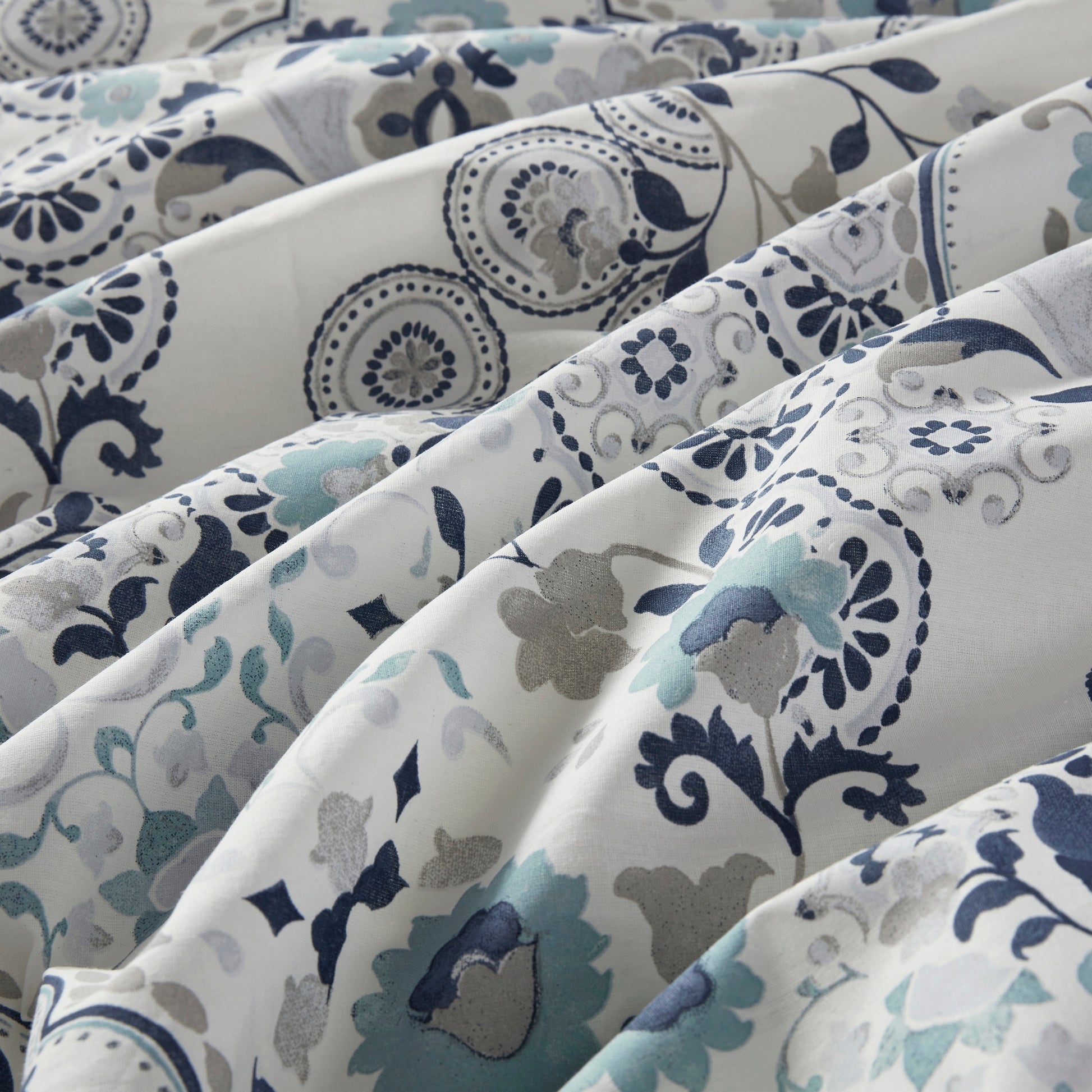 3 Piece Floral Printed Cotton Comforter Set Blue King Cal King King Blue Cotton