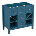 36'' Bathroom Vanity Without Sink, Solid Wood Frame Bathroom Storage Cabinet, Freestanding Vanity With 5 Drawers& Soft Closing Doors Not Include Basin Sink Blue Bathroom Solid Wood Mdf
