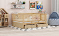 Full Size Wood Daybed With Fence Guardrails And 2 Drawers, Split Into Independent Floor Bed & Daybed, Natural Old Sku :Lp000882Aan Full Natural Solid Wood Mdf
