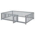 Full Size Wood Daybed With Fence Guardrails And 2 Drawers, Split Into Independent Floor Bed & Daybed, Gray Old Sku :Lp000882Aae Full Gray Solid Wood Mdf