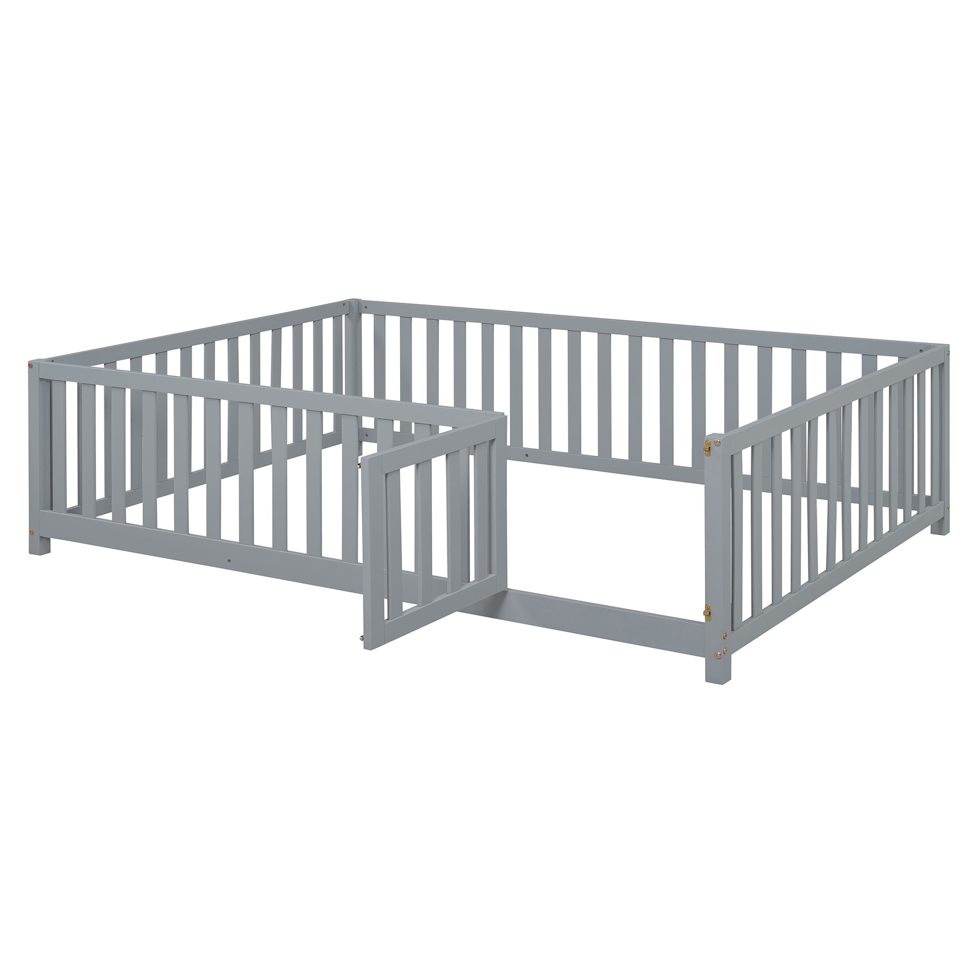 Full Size Wood Daybed With Fence Guardrails And 2 Drawers, Split Into Independent Floor Bed & Daybed, Gray Old Sku :Lp000882Aae Full Gray Solid Wood Mdf