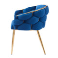 Set Of 2 Luxury Handmade Accent Chair With Gold Legs, Modern Velvet Armchair For Living Room And Bedroom Blue Foam Velvet