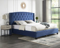 Fentina 3 Piece Upholstered Bedroom Set, Tufted Velvet Wingback Bed With Two Gray Nightstands Box Spring Required Queen Grey Blue Wood 3 Piece Set Bedroom Bed Included,Nightstand Included Contemporary Wood Tufted Polyester Engineered Wood