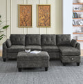Sectional 3 Seaters Sofa ,Double Sided Multi Functional Footstool, Storage Matnon Slip Leg, Two Pillows, Velvet, Dark Grey Dark Grey Velvet 3 Seat