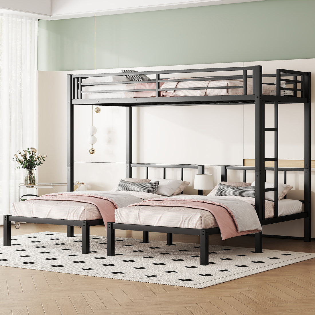 Twin Over Twin & Twin Bunk Beds For 3, Twin Xl Over Twin & Twin Bunk Bed Metal Triple Bunk Bed, Black Black Metal