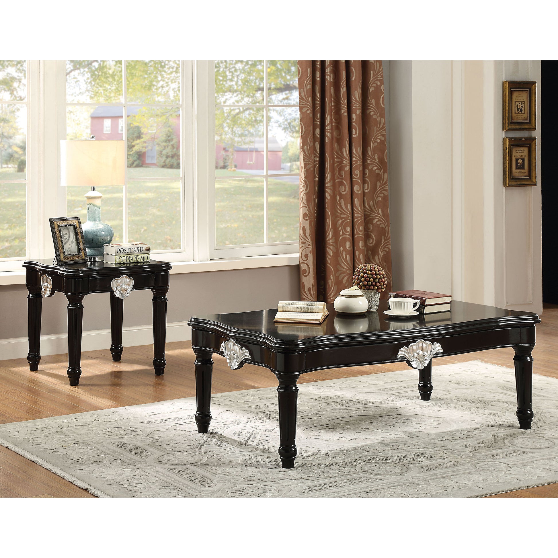 Black End Table With Turned Legs Black Primary Living Space Rubberwood Rectangular Wood
