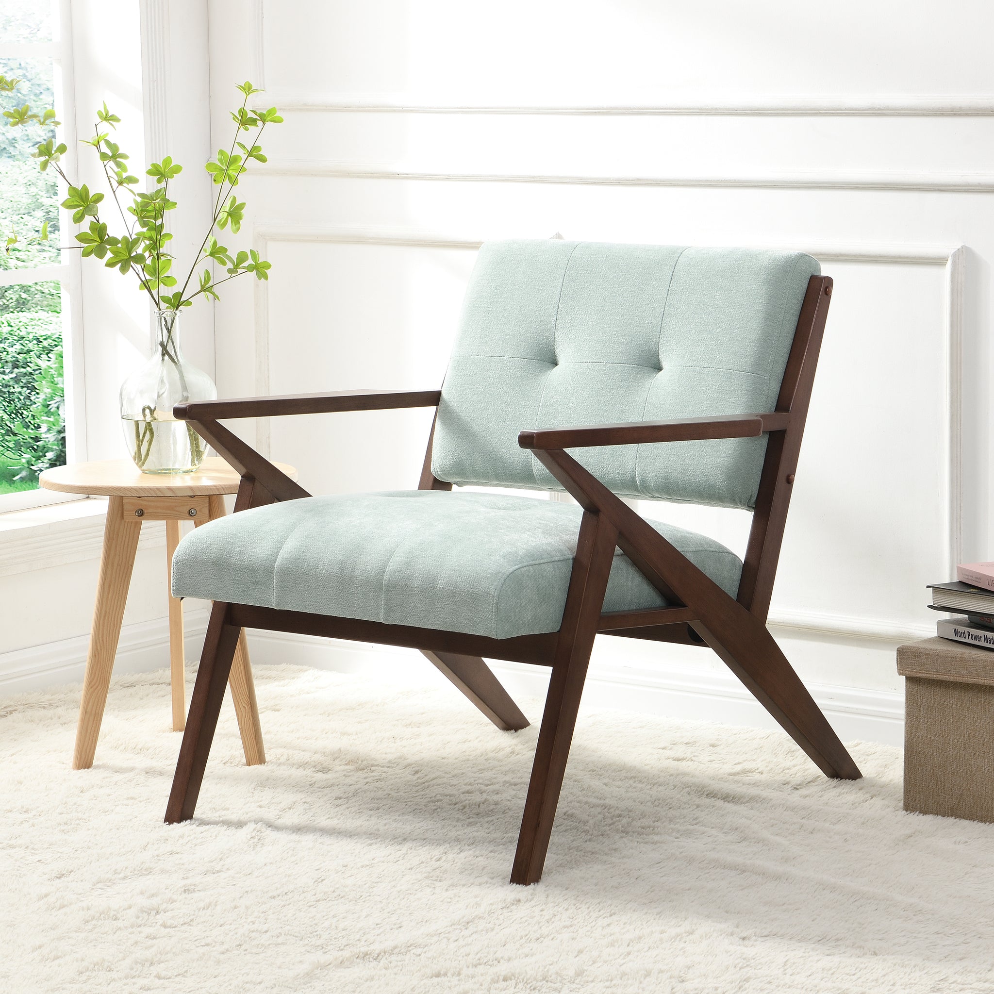 Scandi Comfort Lounge Chair Green Solid Wood Mdf