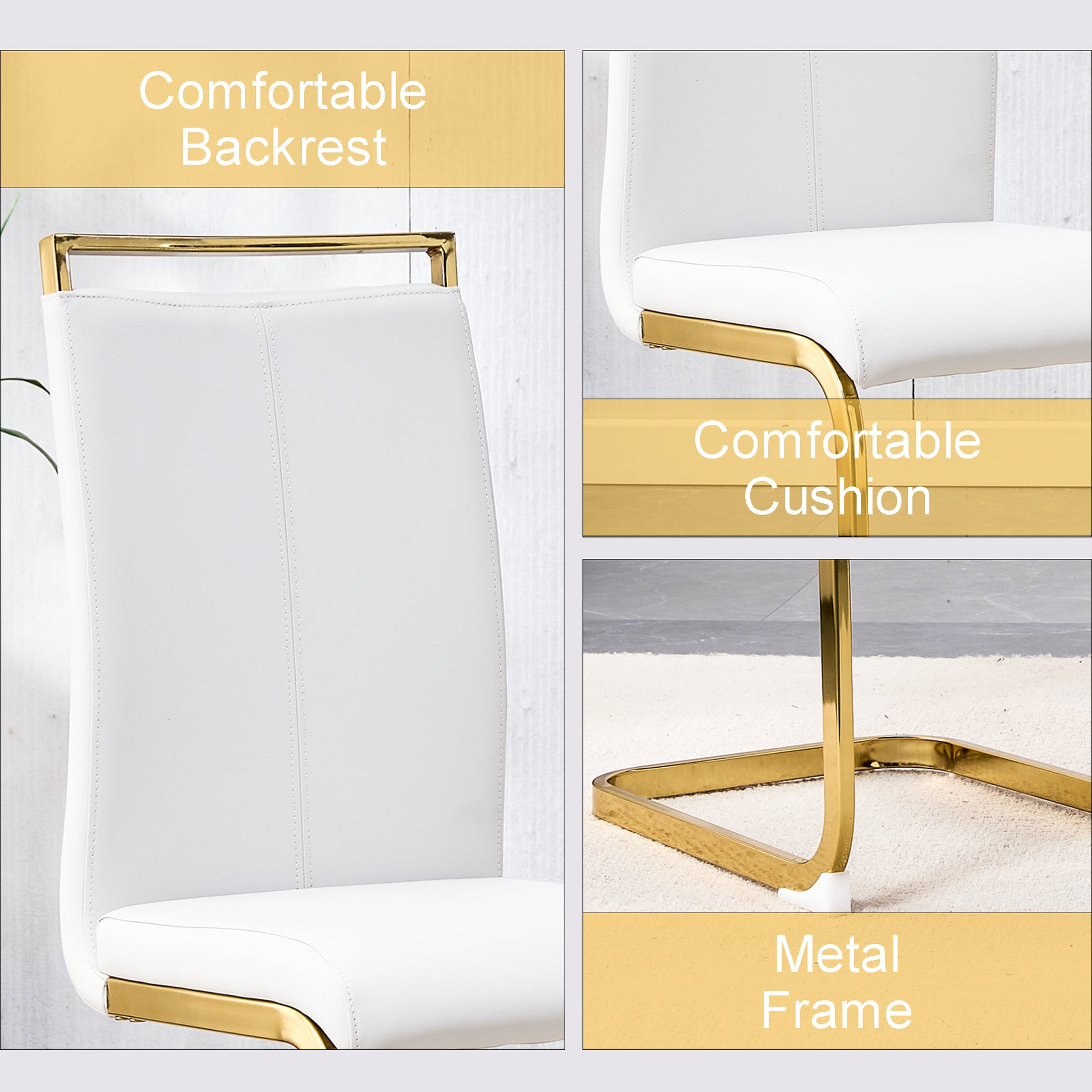 Table And Chair Set, Modern Minimalism And Luxurious White Rectangular Pattern Dining Table. Soft And Comfortable Dining Chairs For Dining Rooms, Living Rooms, Terraces And Kitchens. White Seats 6 Mdf Glass