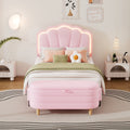 2 Pieces Bedroom Sets Twin Size Flower Shaped Upholstered Led Platform Bed With Storage Ottoman Sherpa Fabric, Pink Twin Pink 2 Piece Set Wood