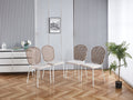 Beige Sennit Chair,Set Of 4,Dining Chair,Coffee Chair White Metal