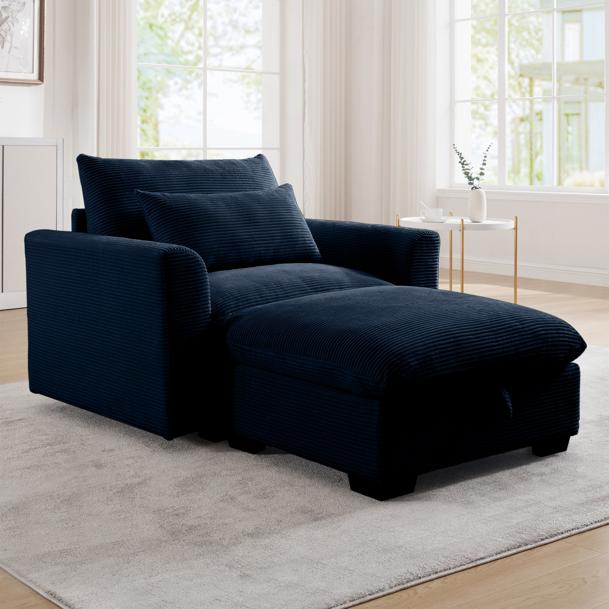 Bule Corduroy Sofa Couch, Modular Couch With Storage Ottoman, Couch Deep Seat Couches For Modern Living Room Apartment Office Blue Corduroy 1 Seat