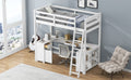 Twin Size Loft Bed With U Shaped Desk, Drawers And Storage Shelves, White Box Spring Not Required Twin White Wood Bedroom Solid Wood Mdf