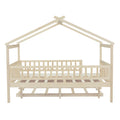 Full Size Wooden House Bed With Twin Size Trundle, Natural Full Natural Solid Wood Mdf