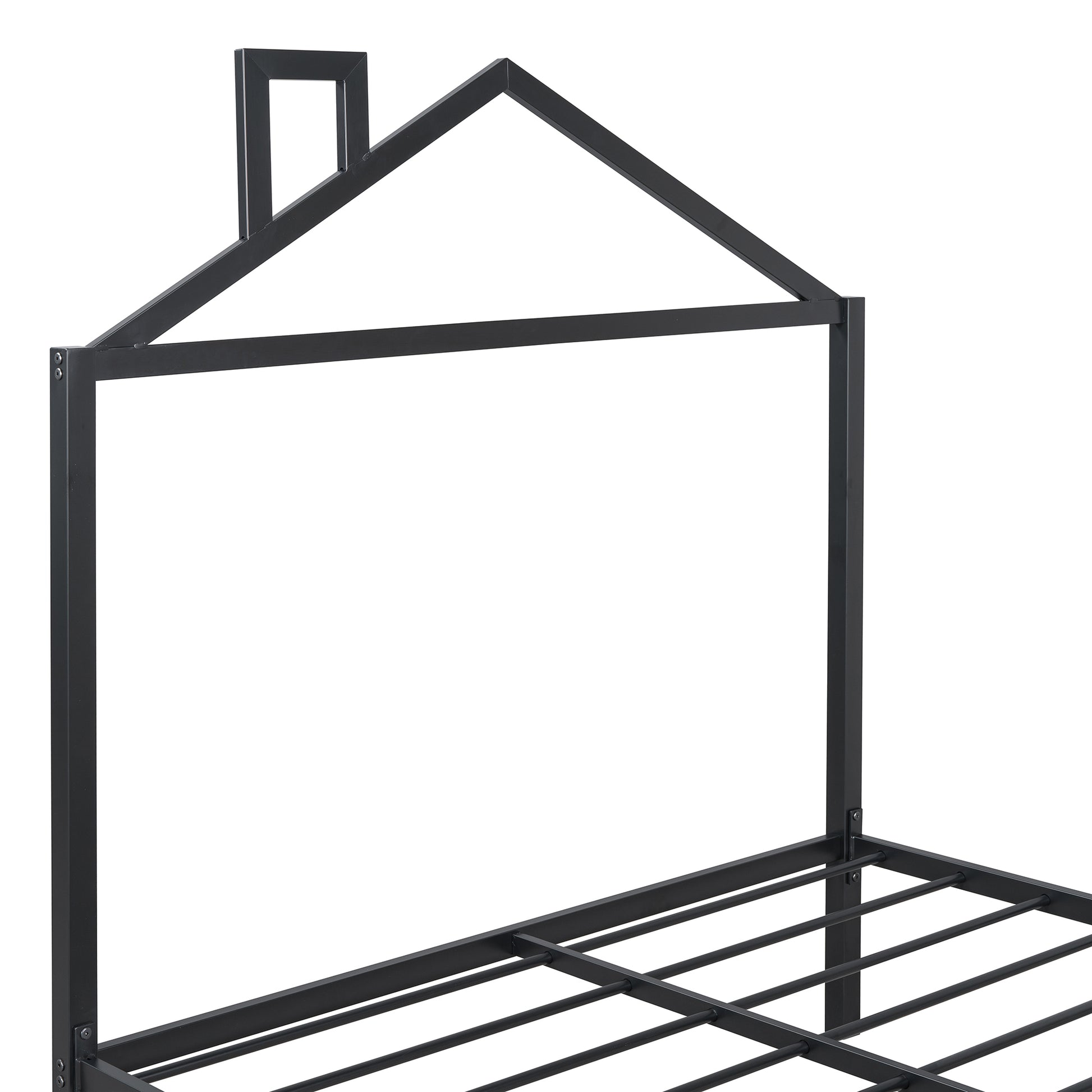 Full Size Metal Platform Bed With Two Drawers,House Shaped Headboard Design, Black Full Black Metal