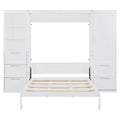 Queen Size Murphy Bed Wall Bed With Closet ,Drawers And Shelves,White Queen White Mdf Lvl