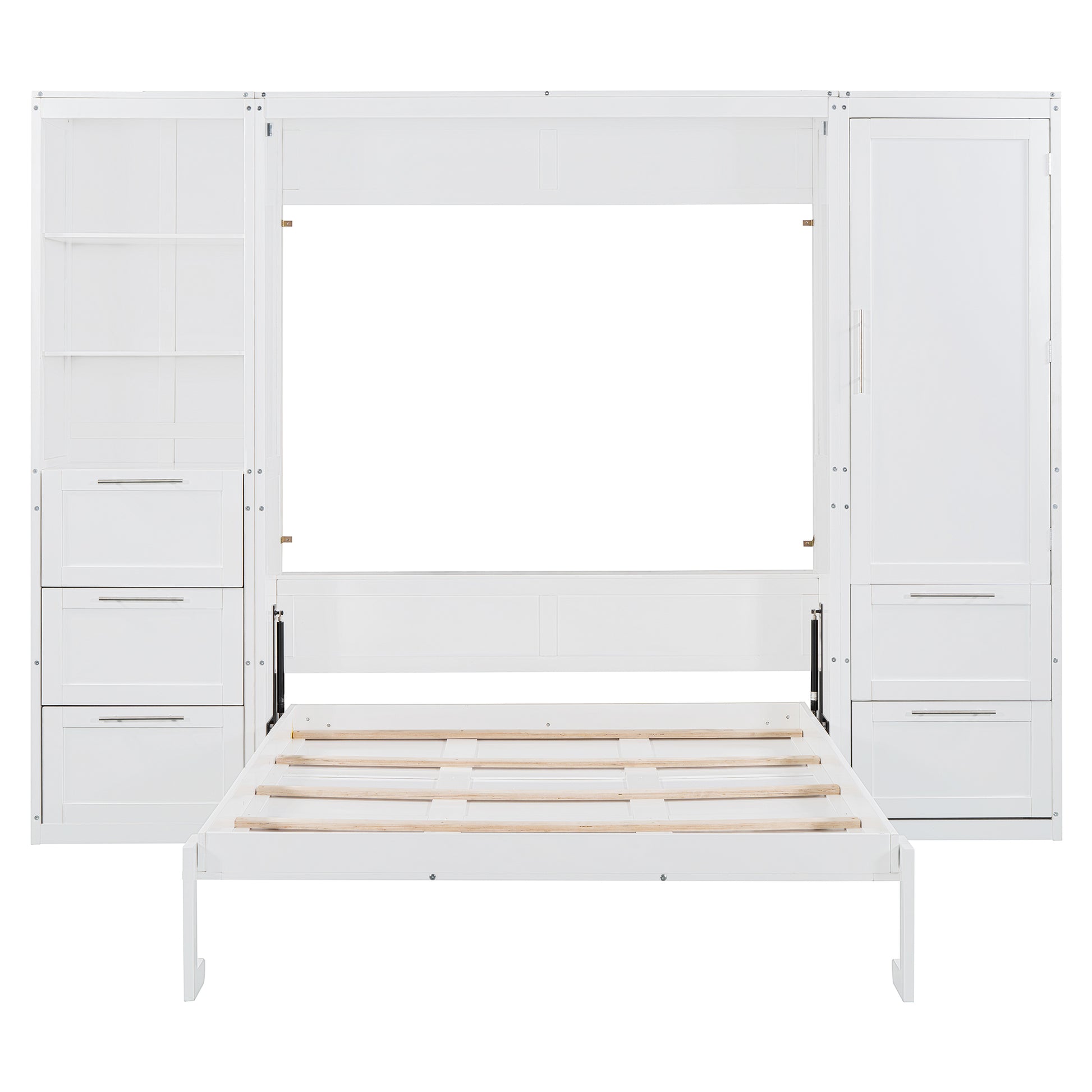 Queen Size Murphy Bed Wall Bed With Closet ,Drawers And Shelves,White Queen White Mdf Lvl