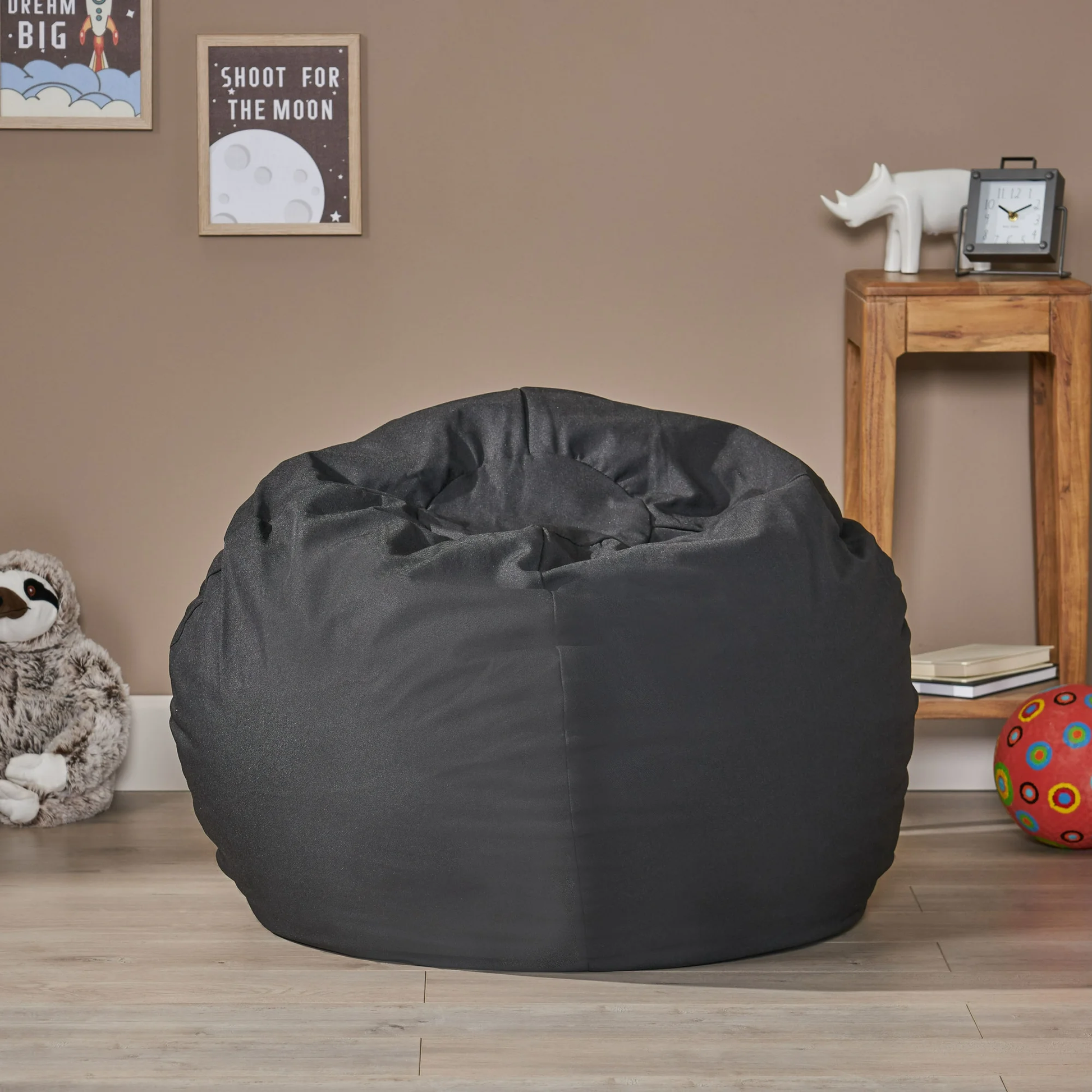 Chrisholm Black Bean Bag 25 In. X 34 In. X 34 In. Black Fabric