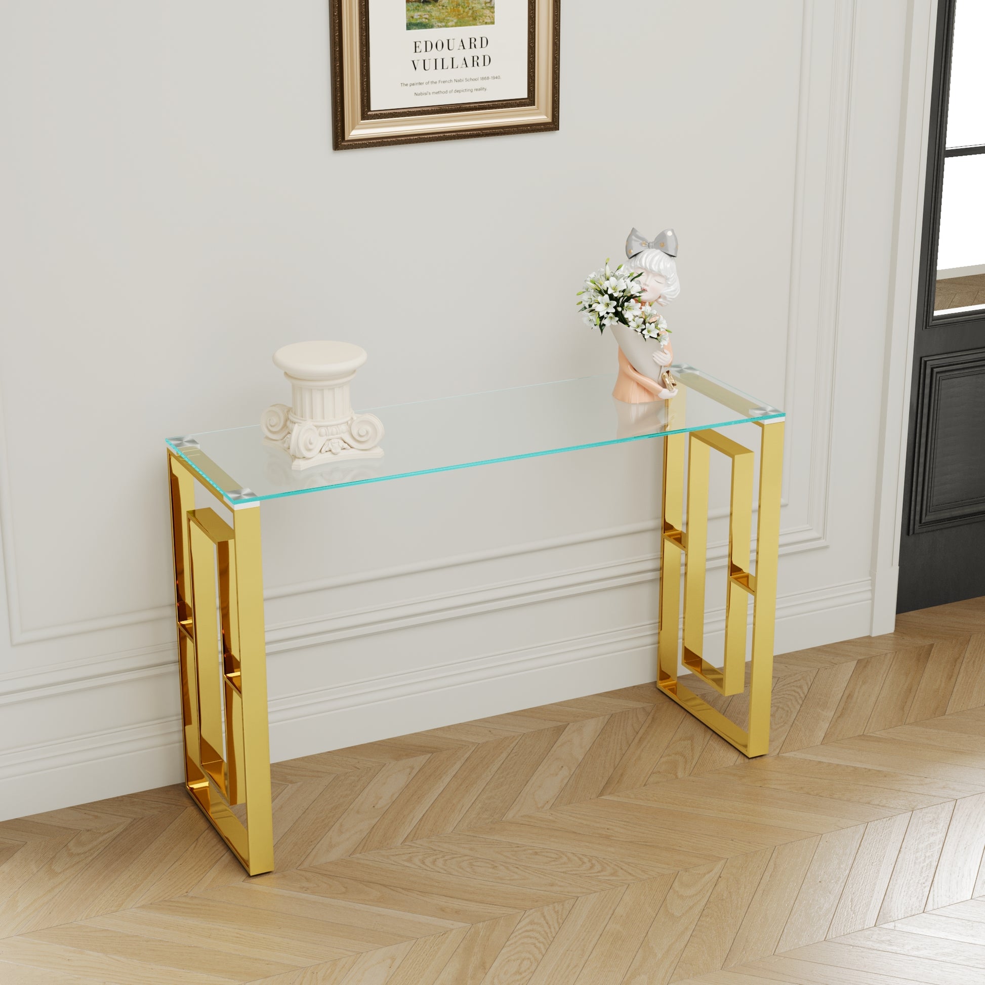 Console Table Stainless Steel Glass,Meal Side Table Golden Clear Bs 02 Golden,Transparent Primary Living Space Modern Stainless Steel