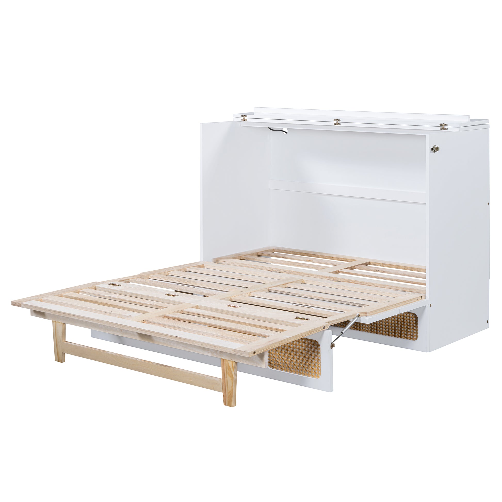 Full Size Murphy Bed With Large Drawers,White Full White Plywood