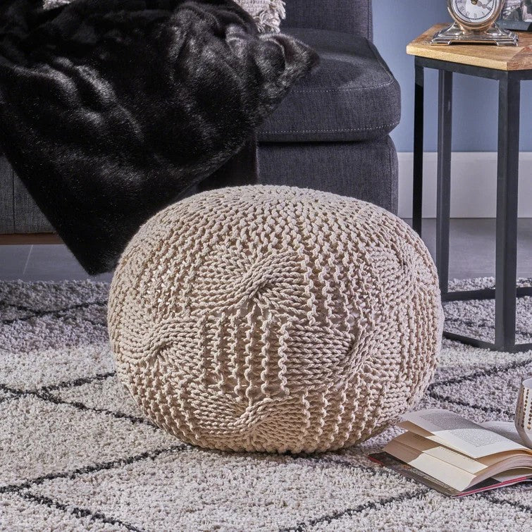 Knited Pouf Beige Cotton