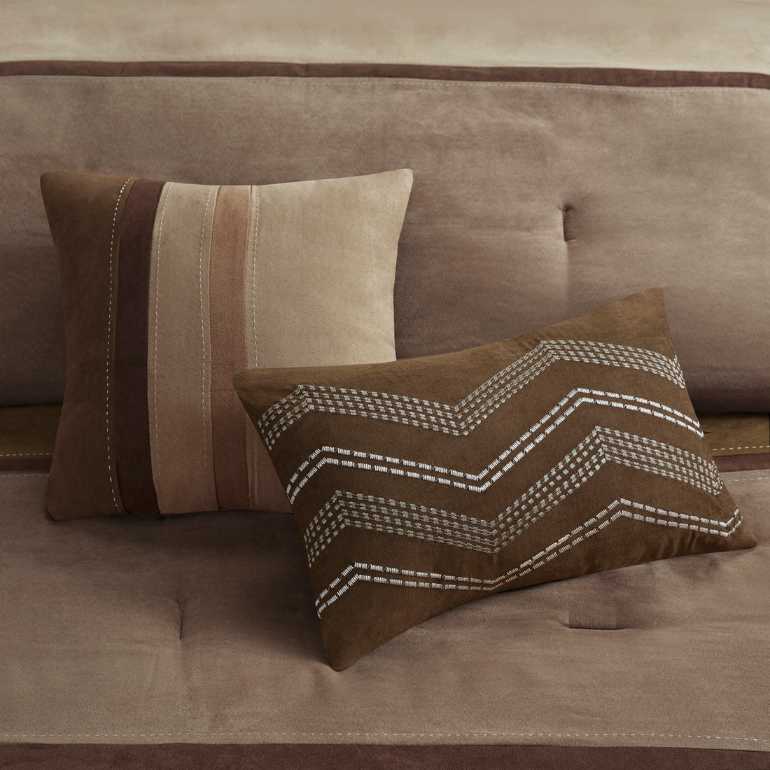 7 Piece Faux Suede Comforter Set Brown King King Brown Polyester
