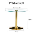 A 35 Inch Diameter Glass Top And A Modern, Minimalist Round Dining Table With Gold Metal Legs. Ideal For Dining Rooms, Living Rooms And Meeting Rooms. Model: Dt 1166 Gold Glass Metal
