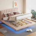 Queen Size Upholstered Floating Bed With Led Light And Usb Port, Velvet, Pink, Hydrualic Platform Bed Queen Pink Velvet