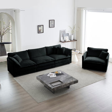 2 Piece Upholstered Sofa, Living Room Sectional Sofa Set Modern Sofa Couches Setdeep Seat Sofa For Living Room Apartment, 1 3 Seat Black Chenille Black Chenille 4 Seat