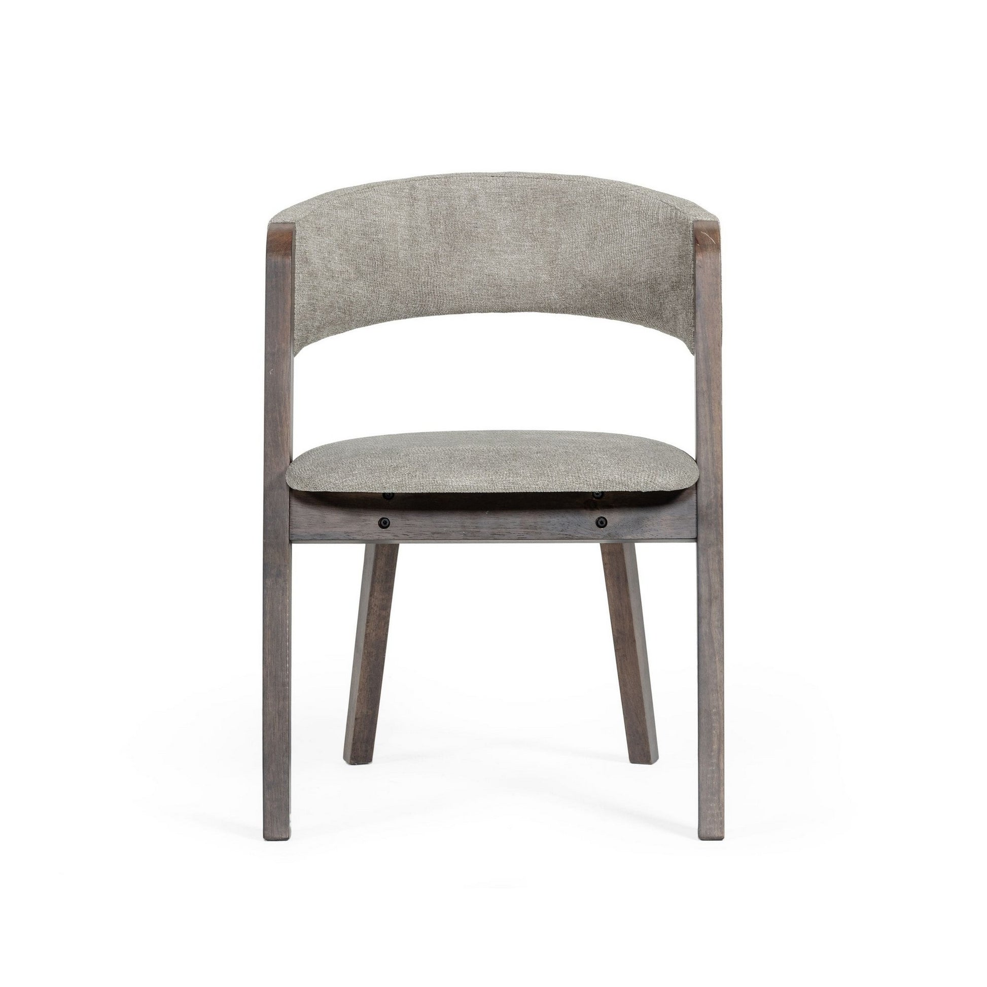 Cid 23 Inch Modern Dining Chair, Curved Back, Set Of 2, Gray Fabric Gray Wood Fabric
