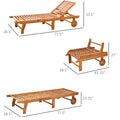 Outsunny Outdoor Folding Chaise Lounge Chair Recliner With Wheels, Acacia Wood Frame Teak Color Natural Acacia Wood