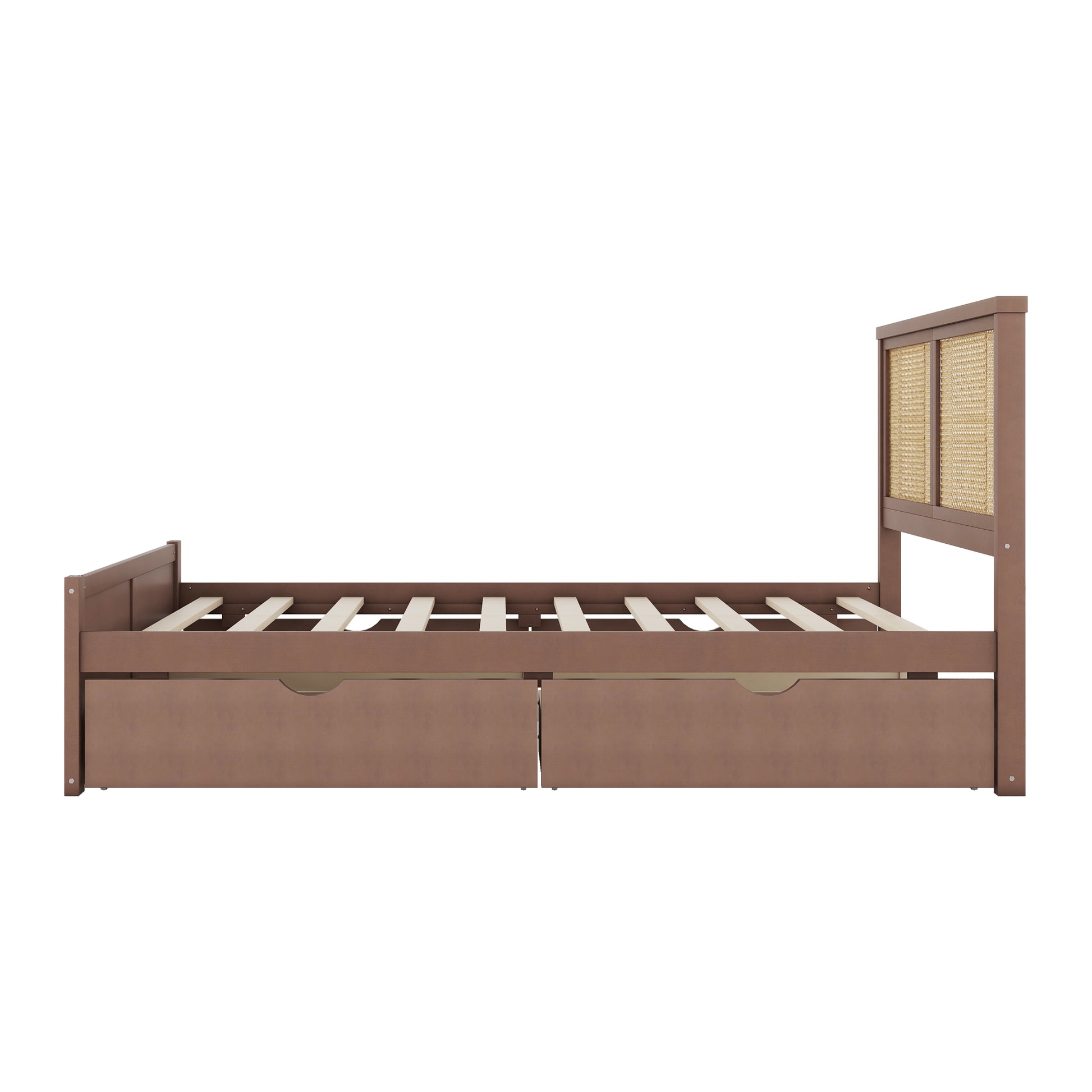 Full Size Wood Storage Platform Bed With 4 Drawers, Rattan Headboard, Espresso Box Spring Not Required Full Antique Espresso Wood Bedroom Bed Frame Wood Rattan