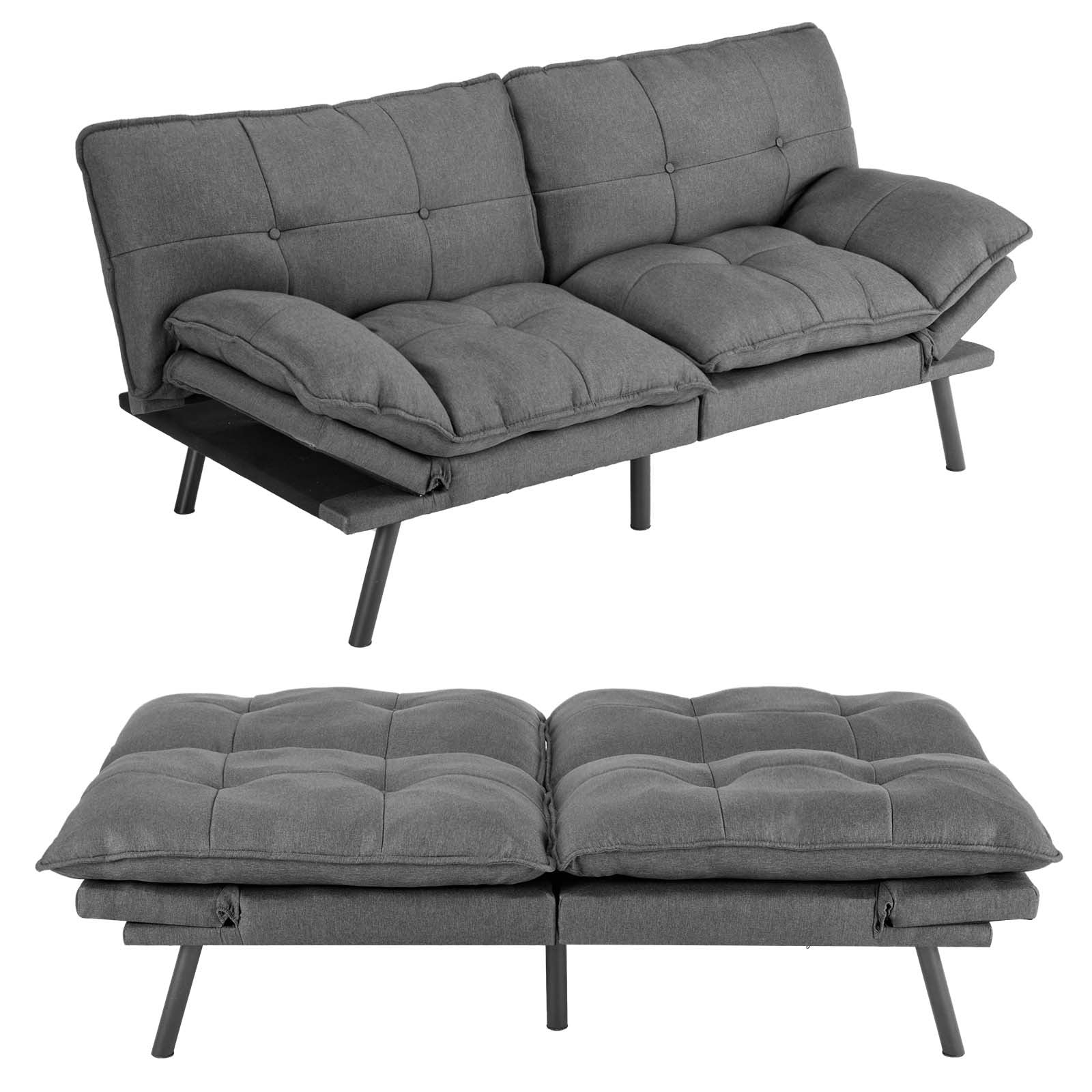Sofa Bed, Living Room Sofa Bed, Folding Furniture, Convertible Full Size Sofa With Adjustable Back And Armrests, Linen, Dark Grey Gray Linen 3 Seat