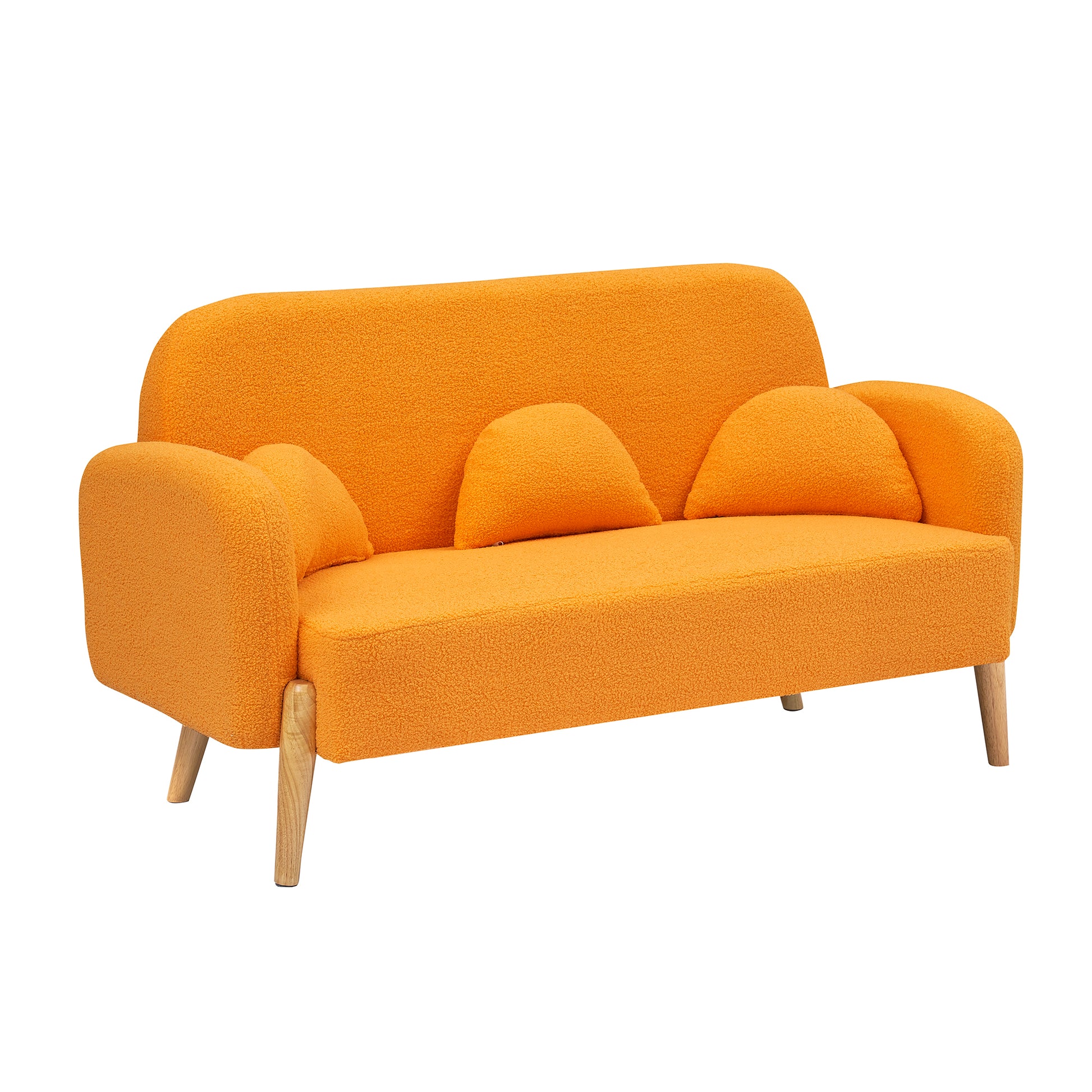 59.1" Teddy Velvet Beige Two Seater Sofa With Three Lumbar Pillows Orange Wood Primary Living Space Eucalyptus Square Arms Foam Teddy 2 Seat