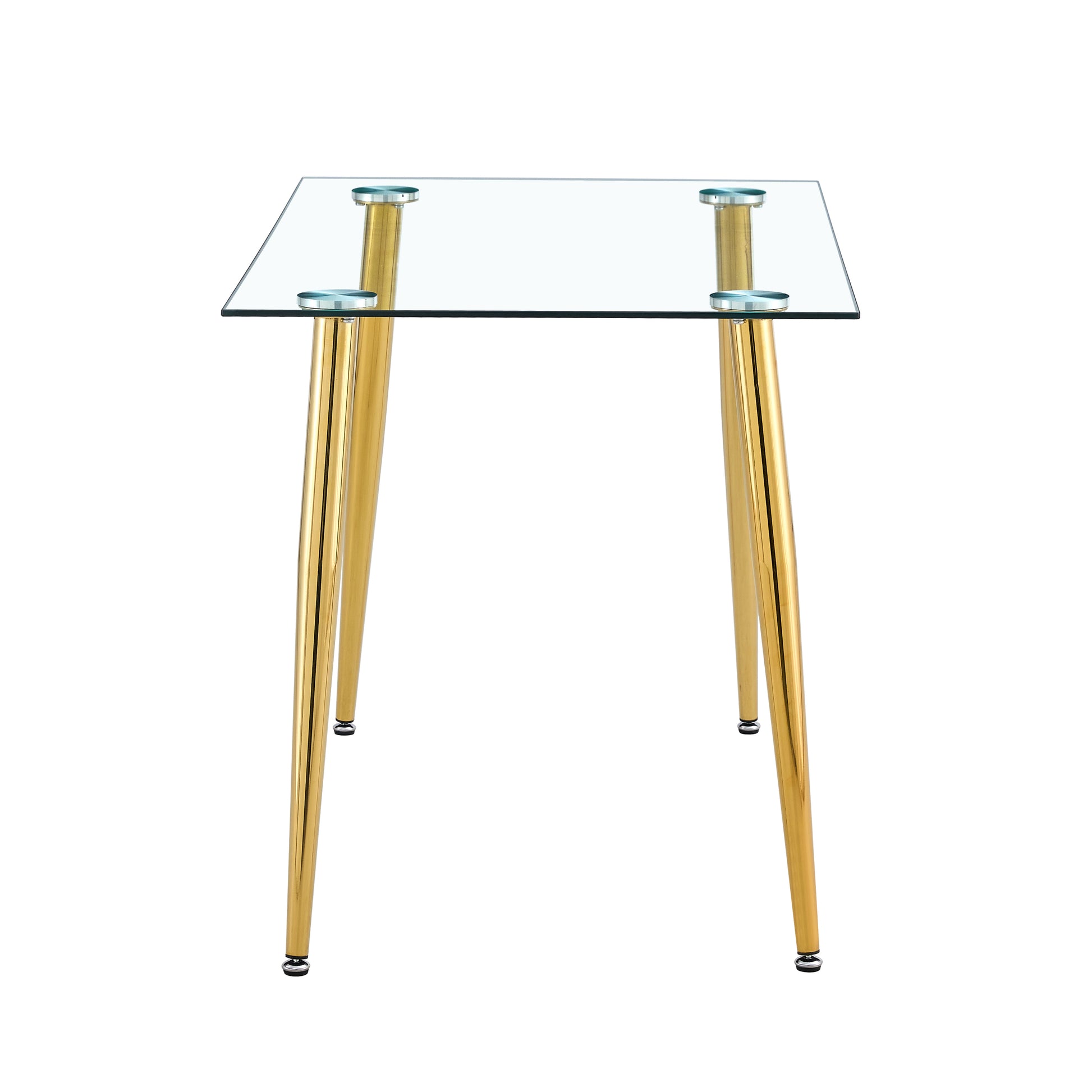 Modern Minimalist Rectangle Glass Dining Table Set Of 5Transparent Glass Tabletop And Electroplate Metal Legs, Suitable For Kitchens, Restaurants, And Living Rooms Golden White Metal