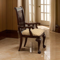 Traditional Style Wooden Fabric Dinning Arm Chairset Of 2 Brown Beige Wood Fabric