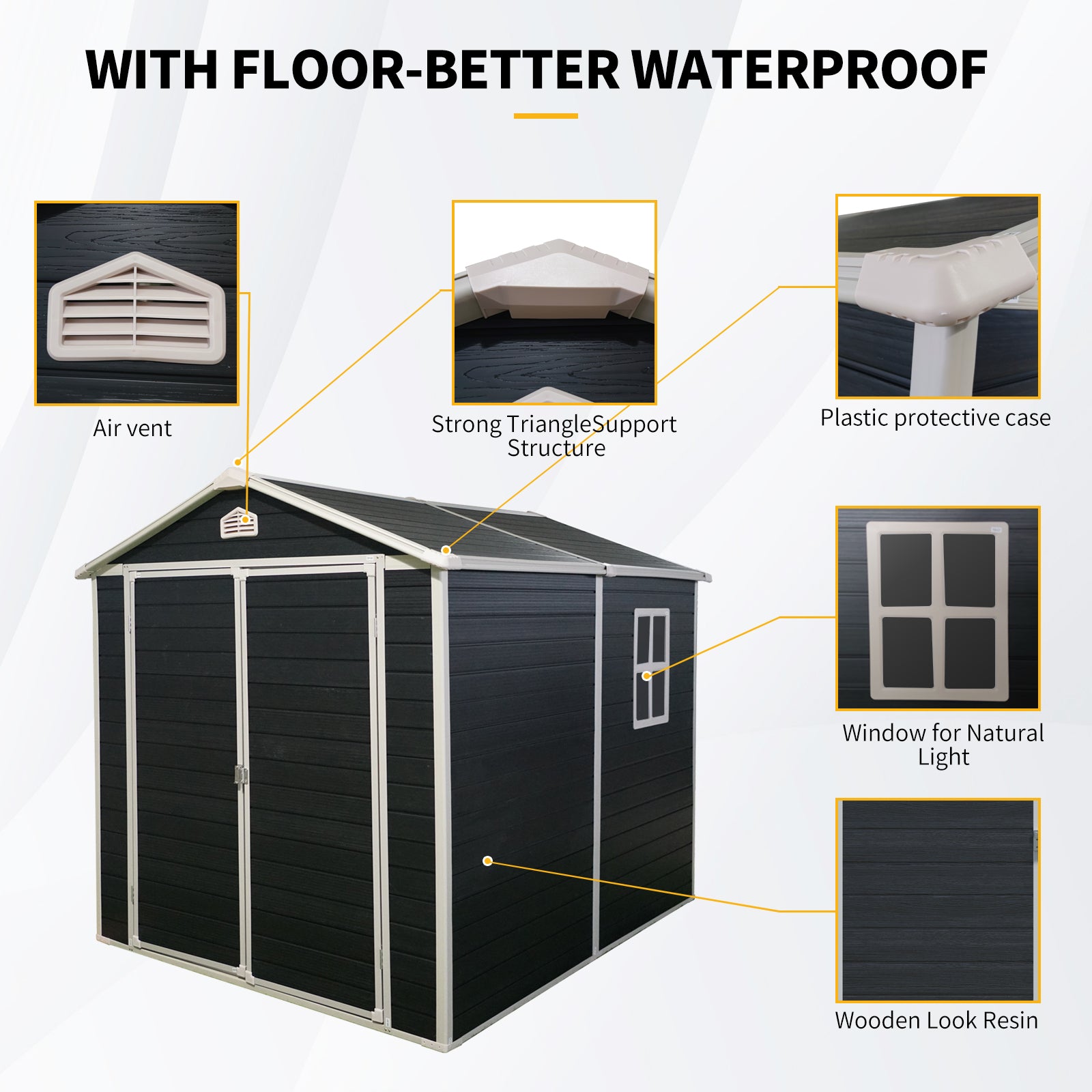 6X8Ft Resin Outdoor Storage Shed Kit Perfect To Store Patio Furniture,Black Black Plastic