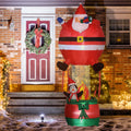Outsunny 8Ft Christmas Inflatables Outdoor Decorations Santa Claus Hot Air Balloon With Penguin, Blow Up Led Yard Christmas Decor For Lawn Garden Party Red Polyester