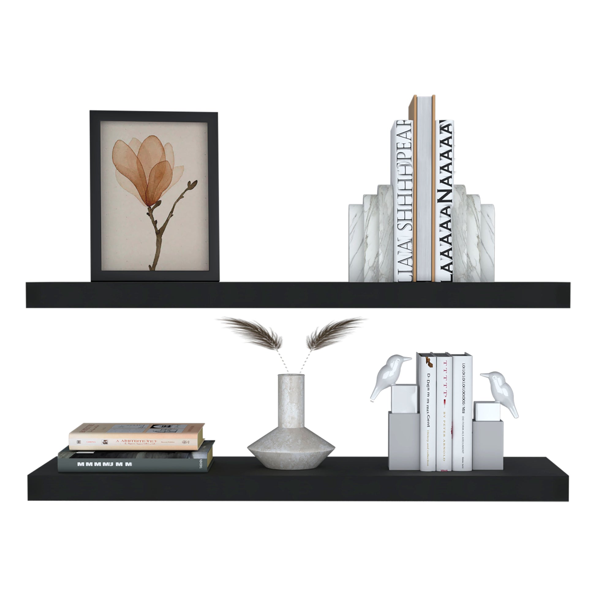 Ecco 31.5" Wide Floating Shelves Set Of 2, Shelves For Wall Decor For Bedroom, Bathroom Storage Shelves, Book Shelves For Living Room 2 Or Less Black Horizontal Primary Living Space Open Back Modern