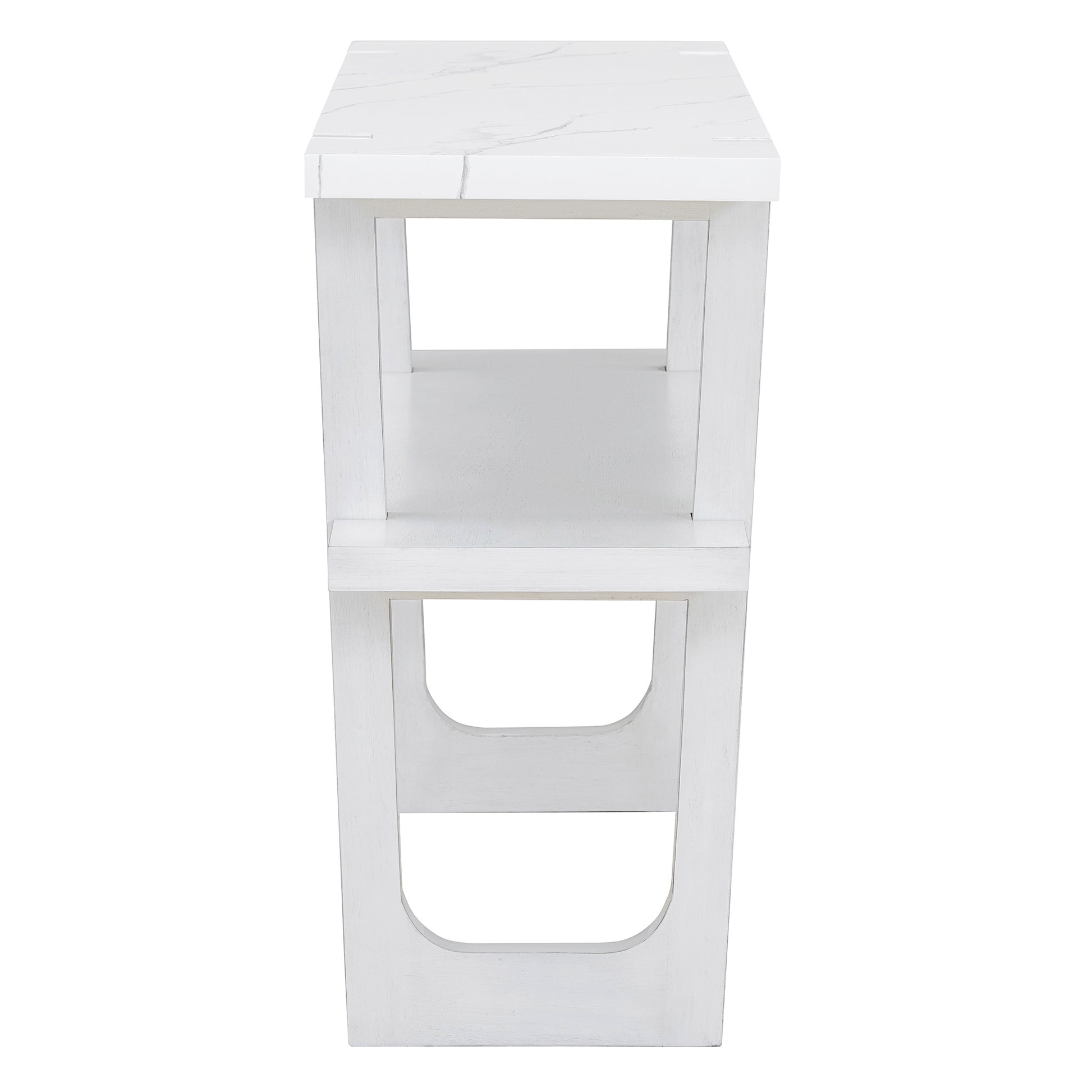 Retro Elegant Console Table With Marble Effect Top And Versatile Storage Solutions For Entryway And Living Room Antique White Antique White Solid Wood Mdf