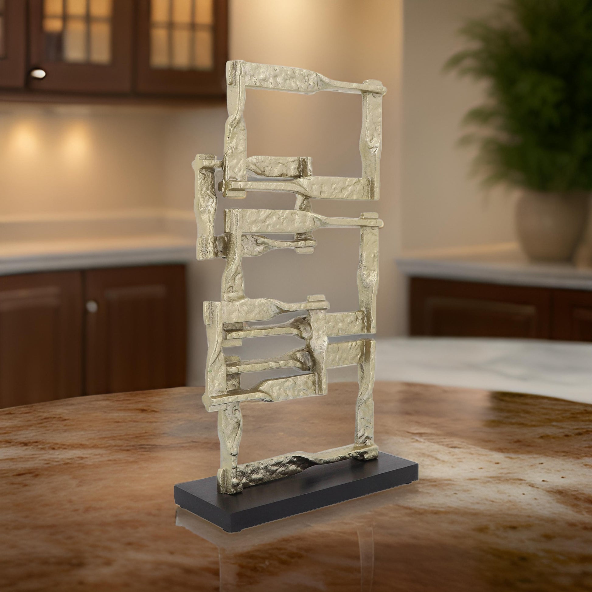 Jodie 23 Inch Metal Modern Accent Decor, Stacked Squares, Block Base, Gold Gold Wood Metal