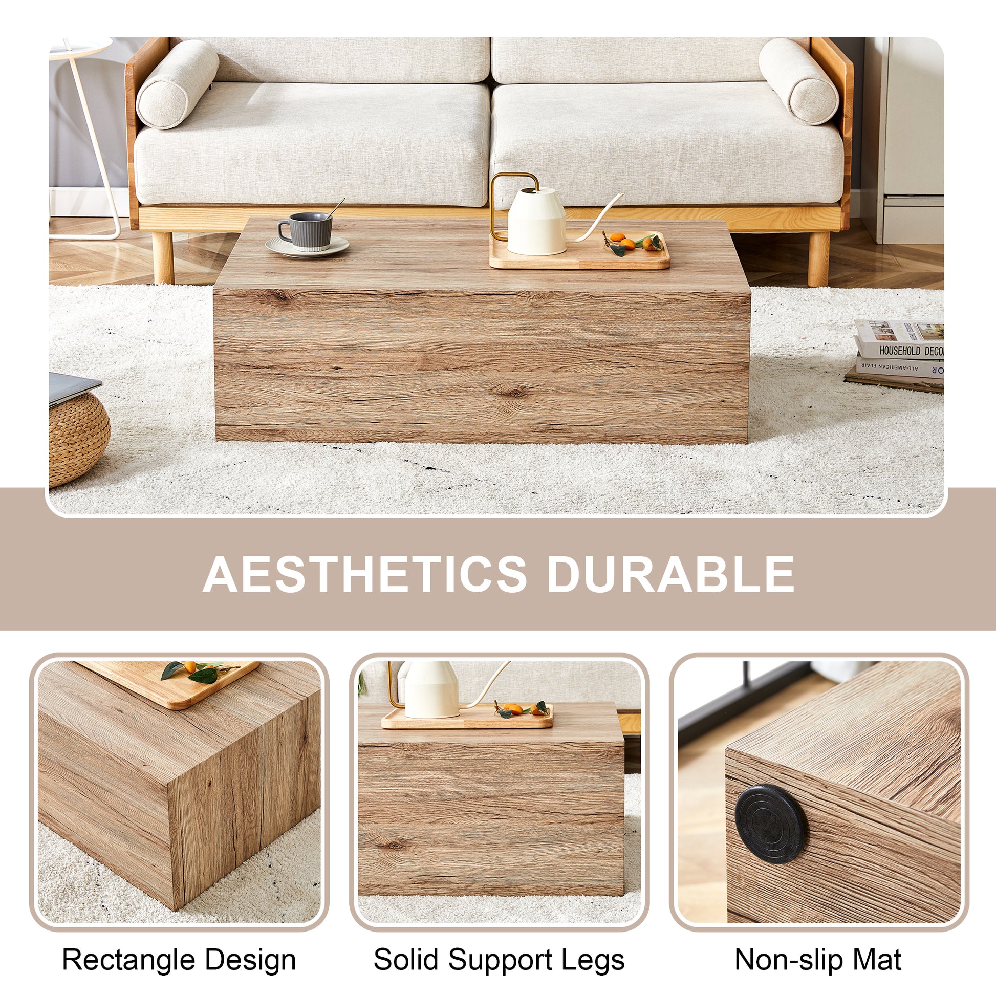 Modern Three Piece Coffee Table.Elevate Your Living Space With This Modern Mdf Coffee Table That Showcases Smooth, Light Wood Color Texture Patterns. Stylish Design. Wood Mdf