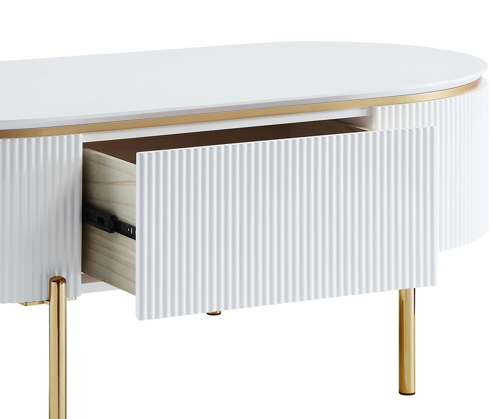 White High Gloss And Gold 1 Shelf Coffee Table White Gold Primary Living Space Drawers Rectangular Wood Metal