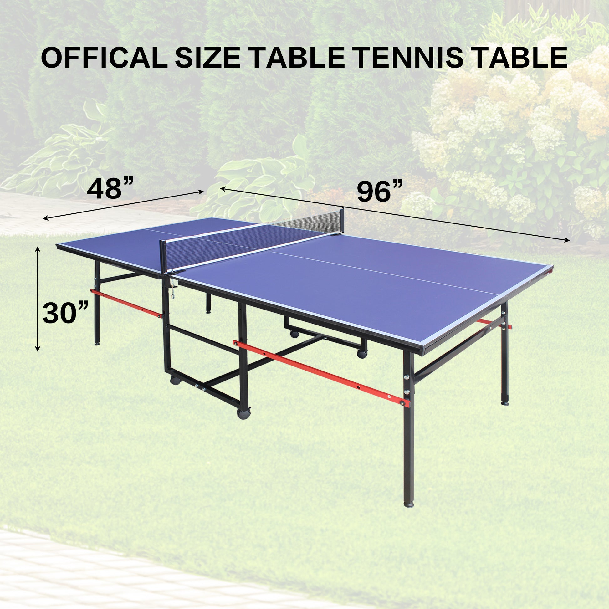 8Ft Mid Size Table Tennis Table, Foldable Ping Pong Table Blue Mdf