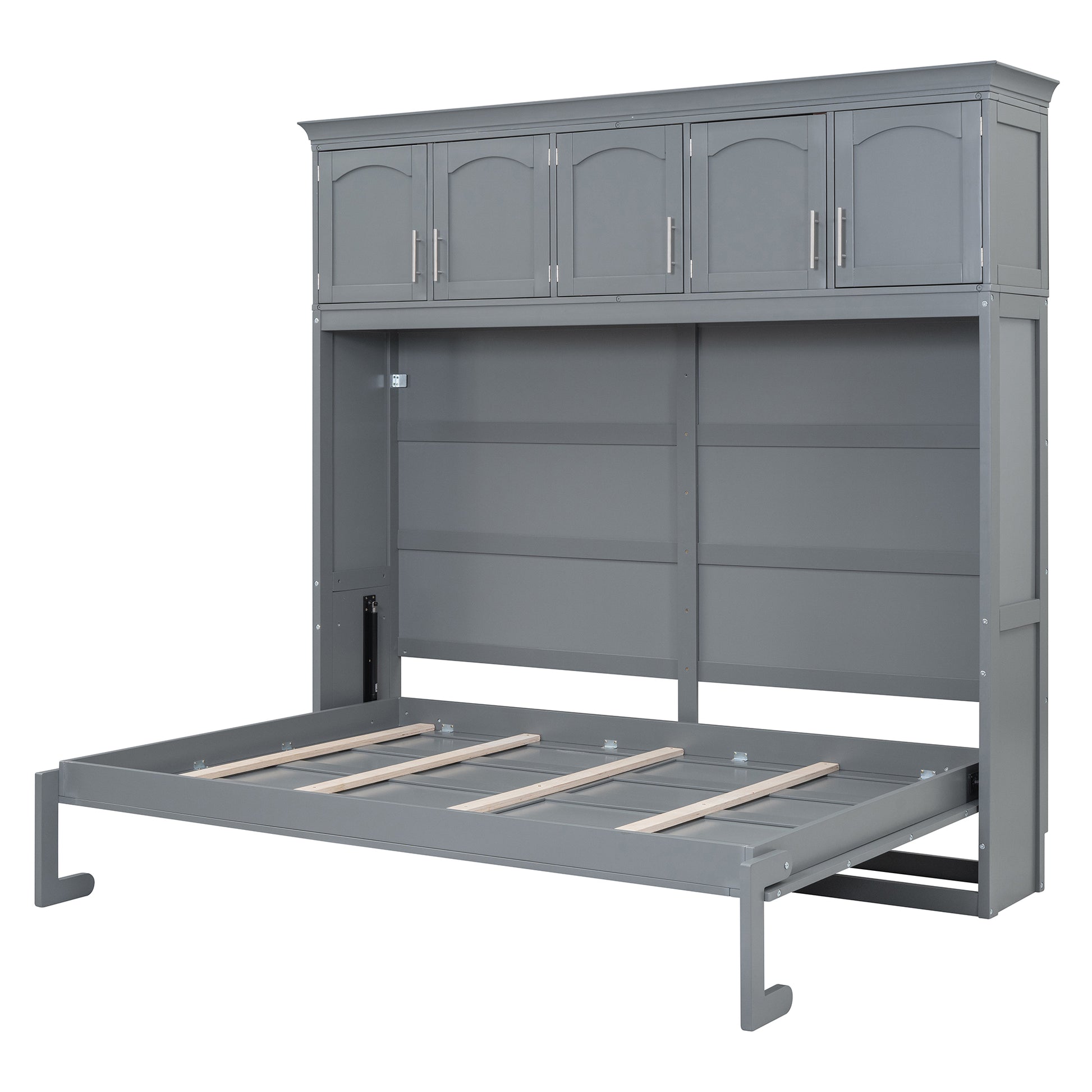 Queen Size Murphy Bed Wall Bed With Top Cabinets,Gray Queen Gray Plywood