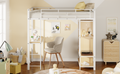Twin Size Metal Loft Bed With Built In Wardrobe, Desk And Shelves, White Box Spring Not Required Twin White Metal Mdf Metal