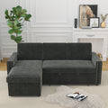 85 Inches Sofa Bed, 3 Seater Sleeper Sofa With Storage Chaise, Square Handrail With Pull And Copper Nail,Chenille Dark Grey, Pull Out Couch For Living Room Dark Grey Chenille 3 Seat
