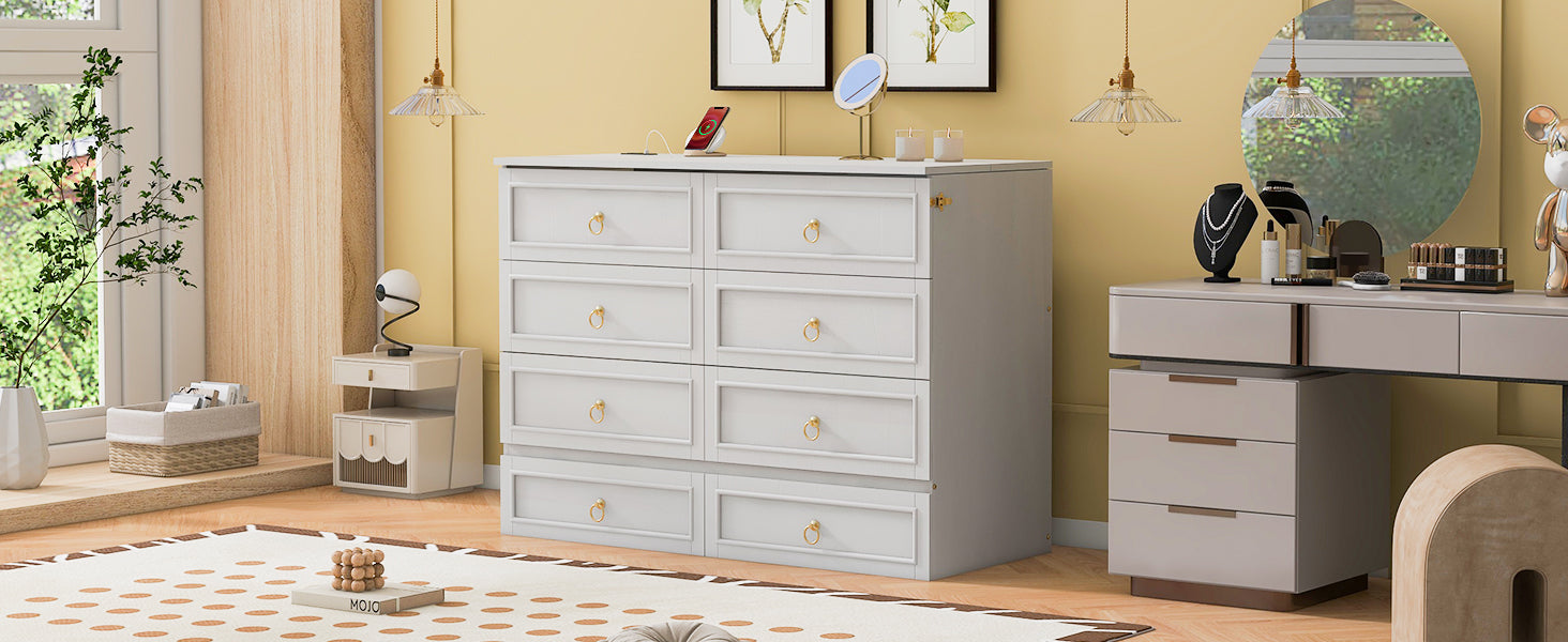 Full Size Murphy Bed With Large Drawers,White Full White Plywood