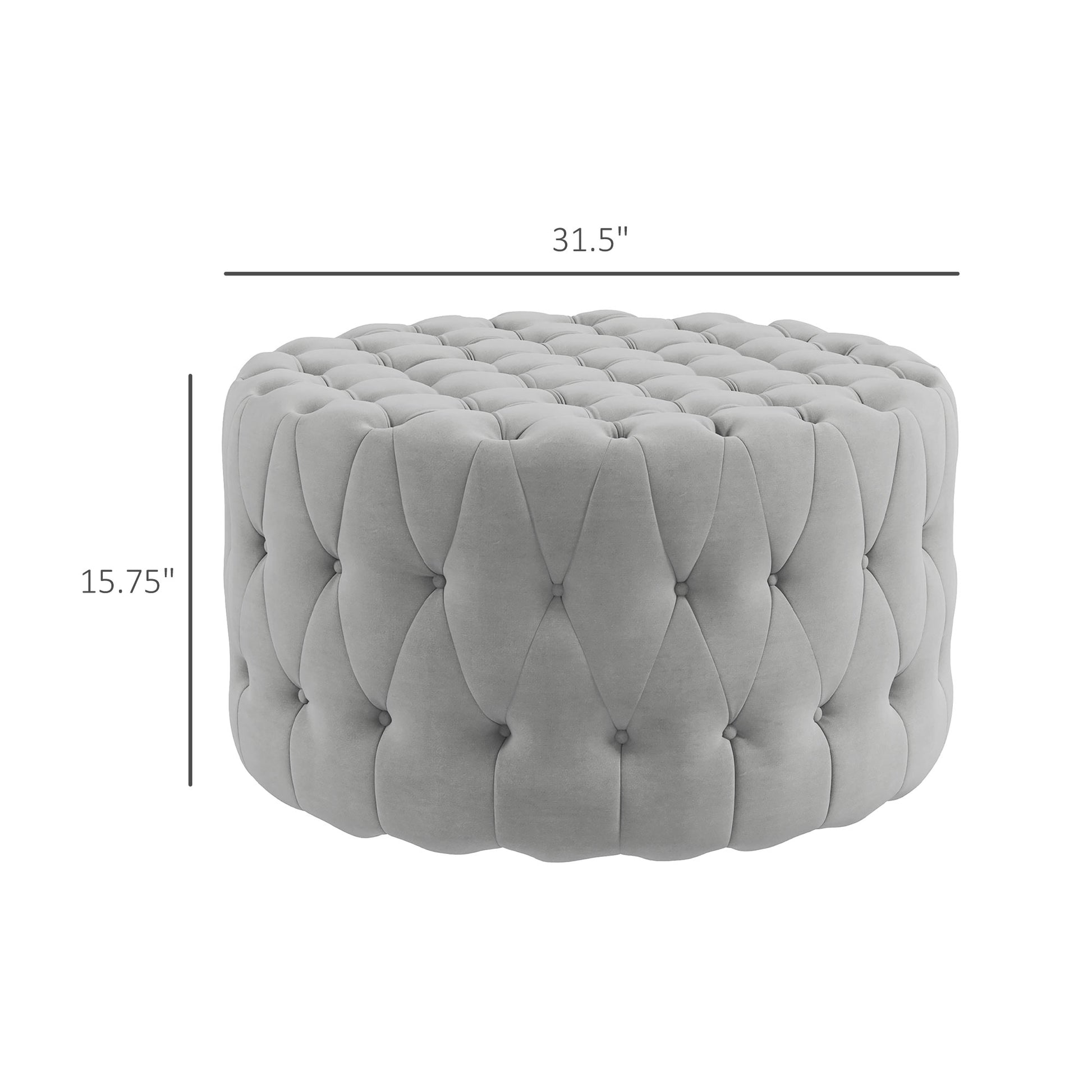Homcom Button Tufted Ottoman Foot Stool With Velvet Feel Upholstery, Gray Light Gray Polyester