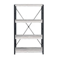 Industrial Bookshelf With 4 Shelves And Open Metal Frame, White And Black White Black Solid Wood
